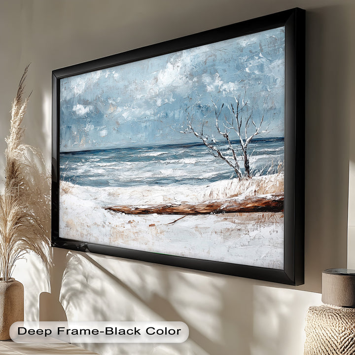 Snowy Coastal Wall Art - Winter Beach Seascape Oil Painting