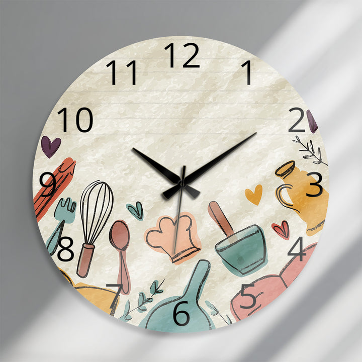 Kitchen Utensils Glass Wall Clock – Cute Cooking Kitchen Decor