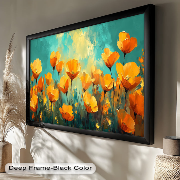 Leuchtend orangefarbene Mohnblumen-Wandkunst – Blumen-Ölgemälde