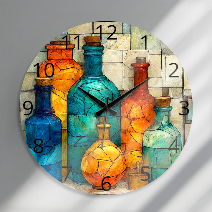 Colorful Glass Bottles Wall Clock – Mediterranean Decor