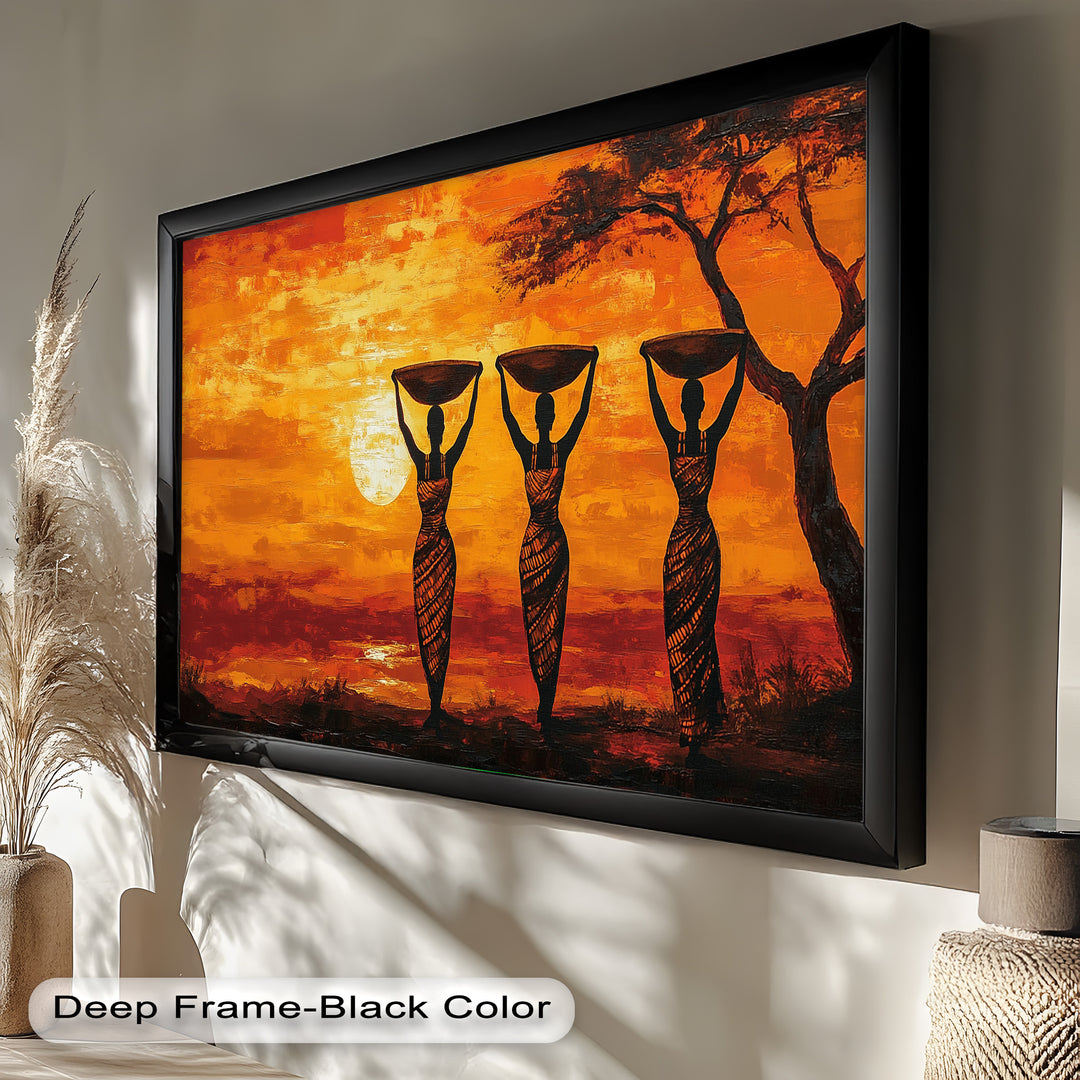 This stunning piece evokes the warmth of the African sun, blending elegance and heritage through graceful figures and earthy tones.

