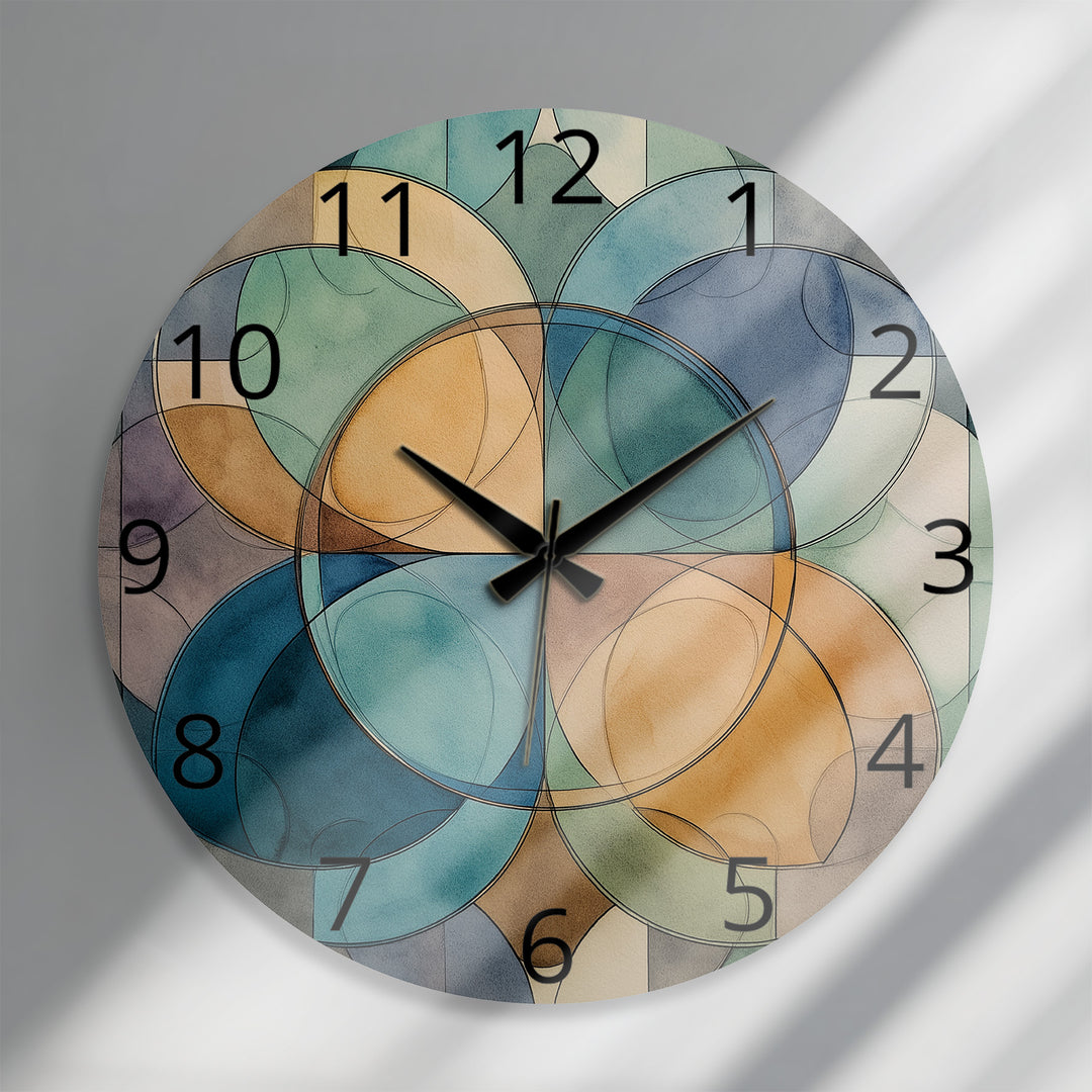 Teal Geometric Glass Wall Clock – Mid Century Abstract Decor