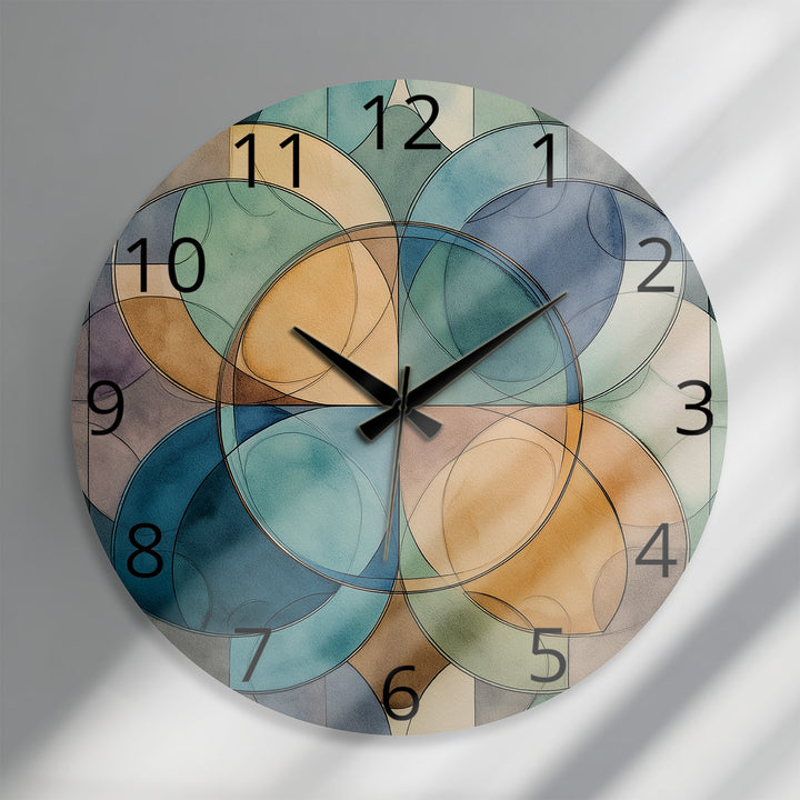 Teal Geometric Glass Wall Clock – Mid Century Abstract Decor