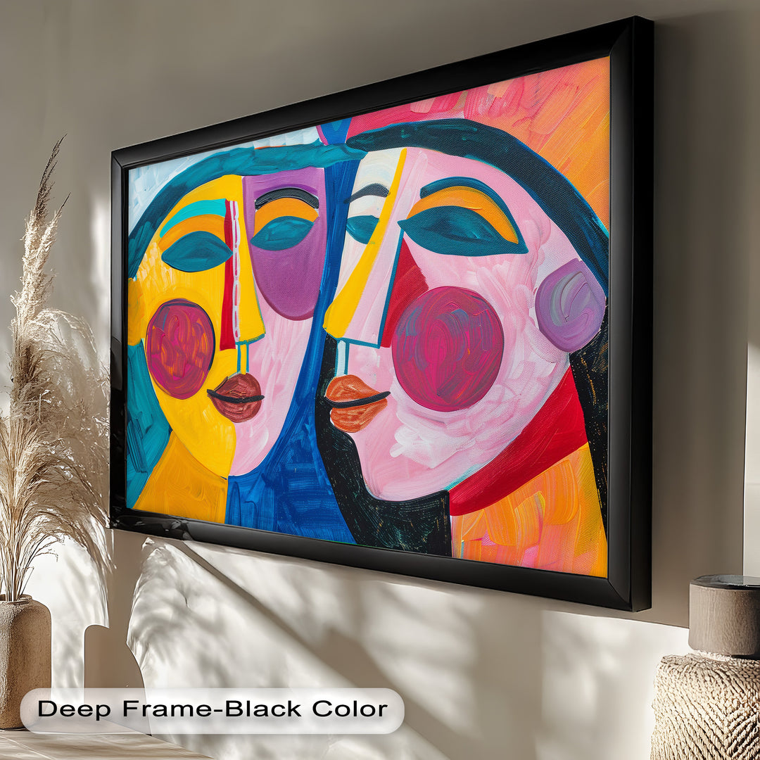 Unified Gaze – Vibrant Dual Portrait Picasso Oil Painting