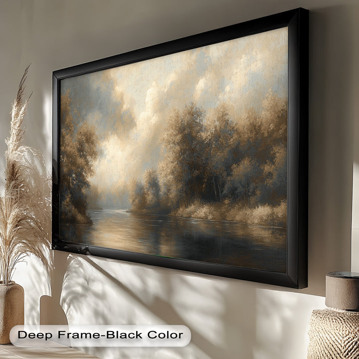 Serene River Landscape Wall Art – Modern Oil Painting