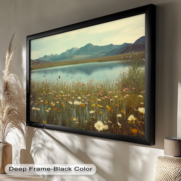 Butterfly Bloom by the Lake – Framed Oil Painting
