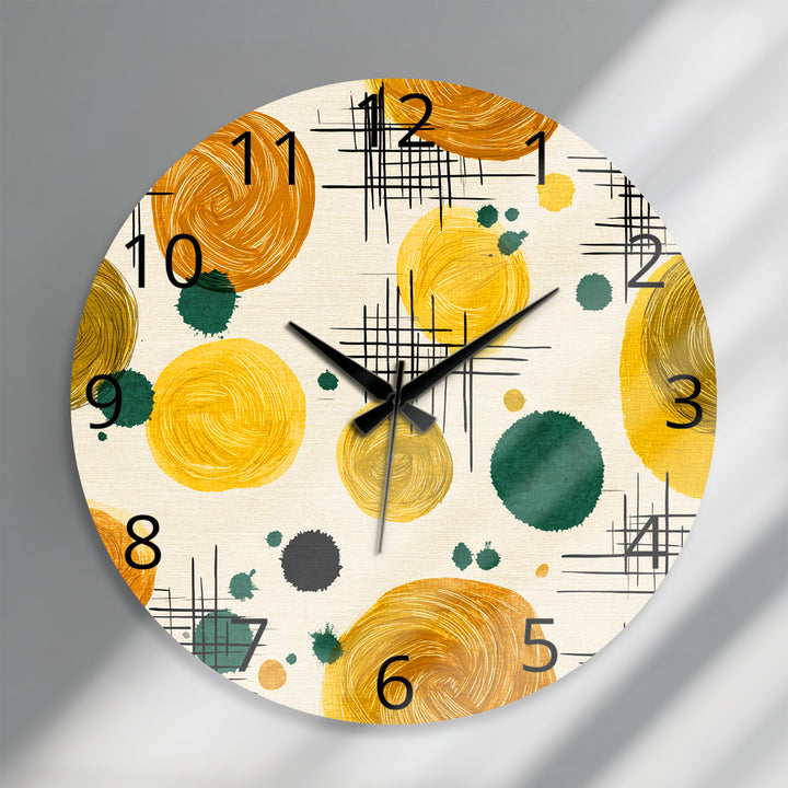 Mustard Yellow Glass Wall Clock – Retro Abstract Circle Art