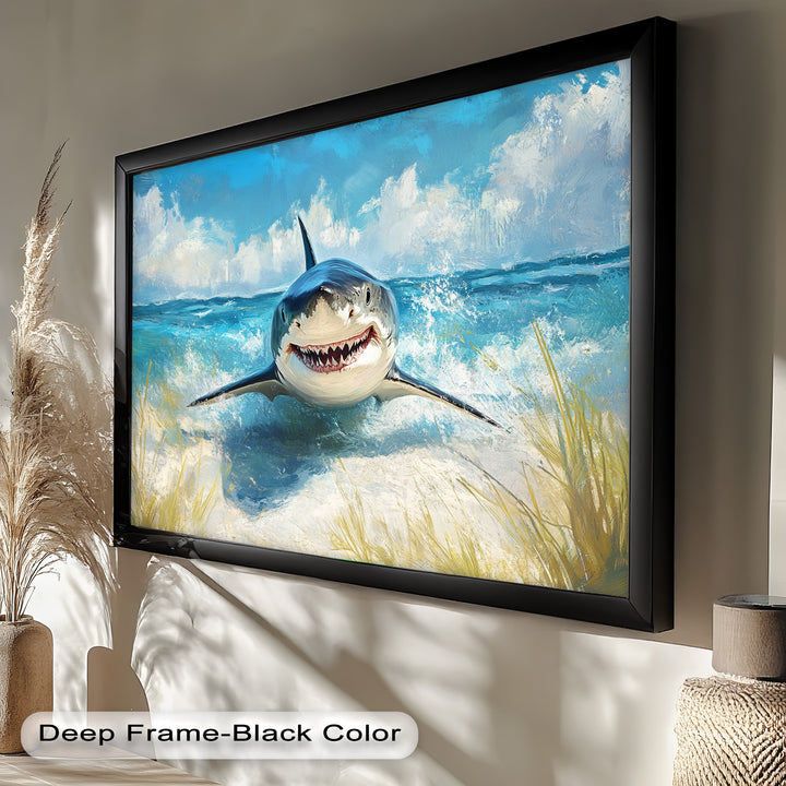 Smiling Shark by the Shore – Animal Oil Painting