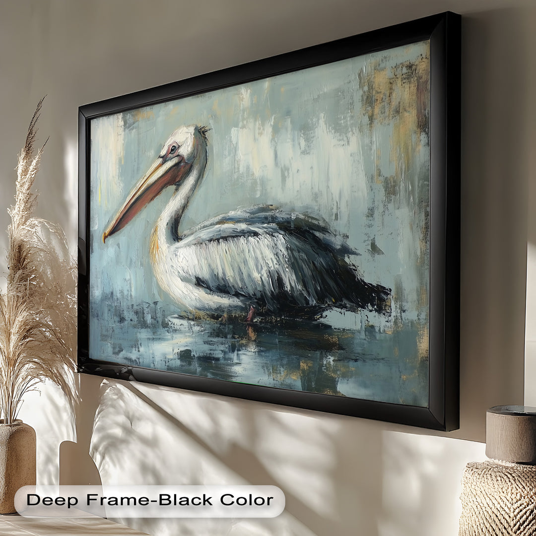 White Pelican Resting by the Water - Animal Oil Painting