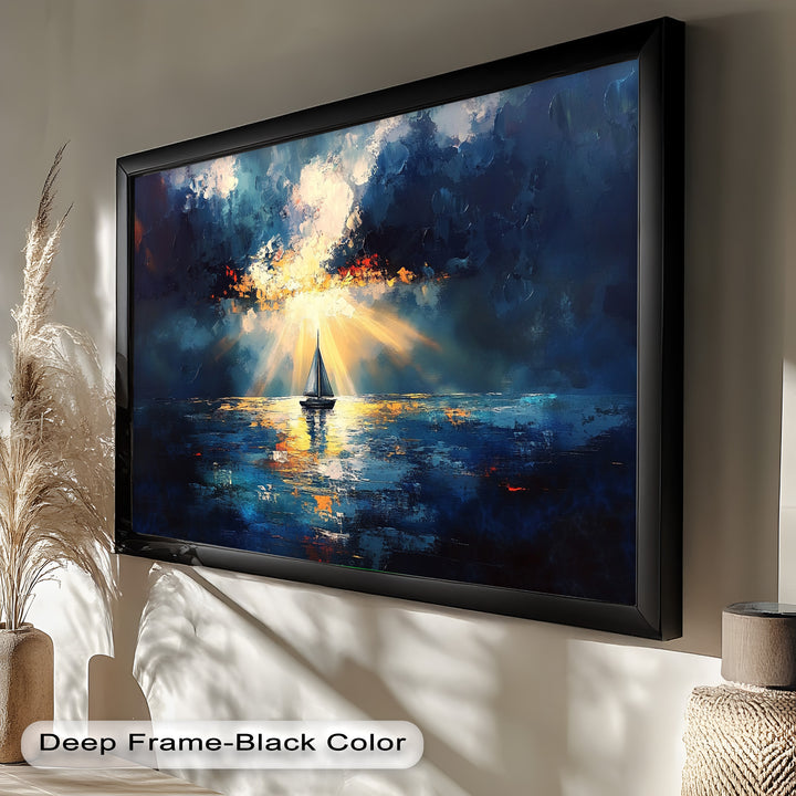 Radiant Horizon – Sailboat at Sunset Oil Painting