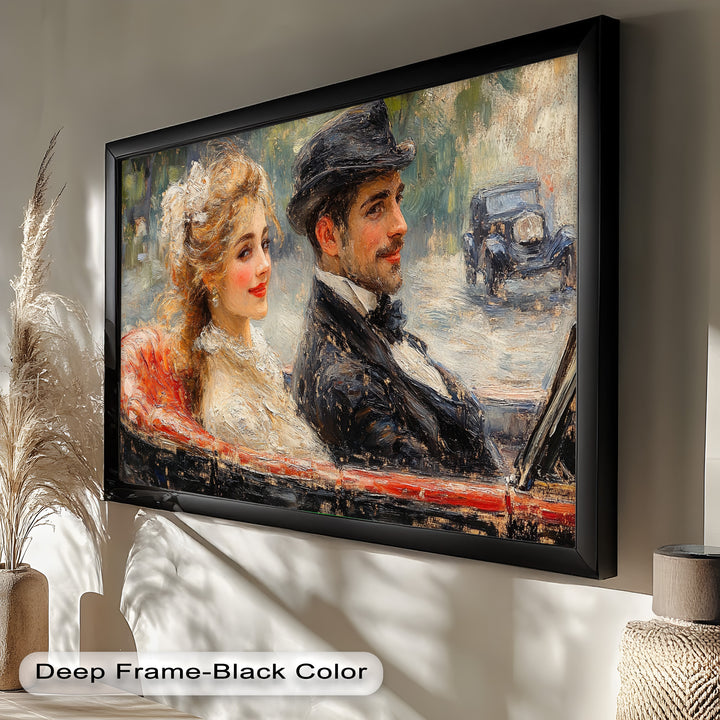 Charming Couple in a Vintage Car – Impressionist Oil Painting