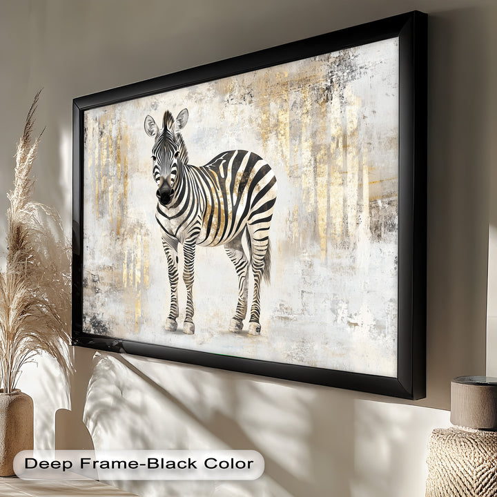 Golden Streak Zebra with Neutral Backdrop - Animal Oil Painting