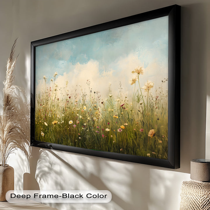 Vintage Meadow with Blooming Flowers – Serene Nature Oil Painting