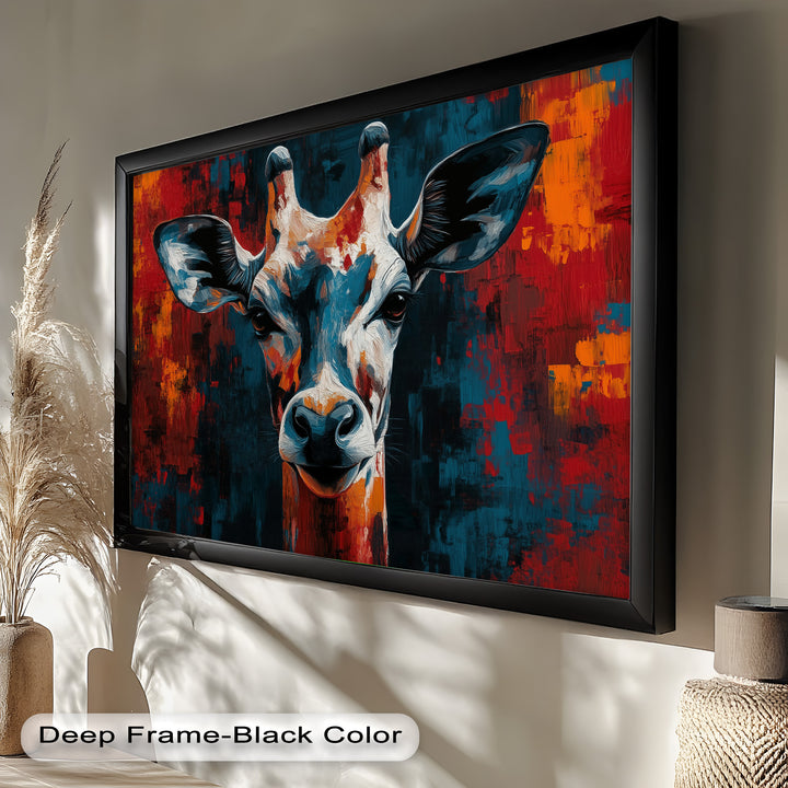 Giraffe Portrait in Abstract Flames – Animal Oil Painting