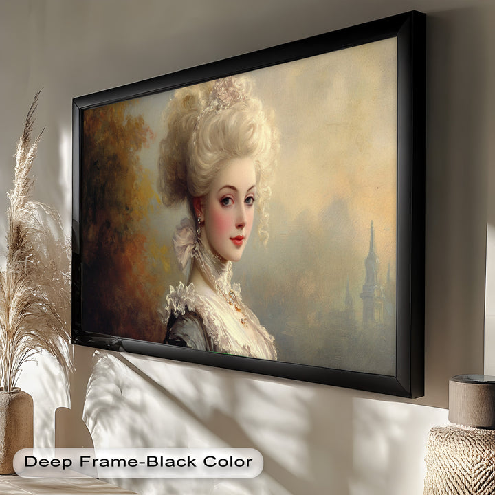 Rococo Grace Oil Painting – Portrait of a Noblewoman in Ivory Lace