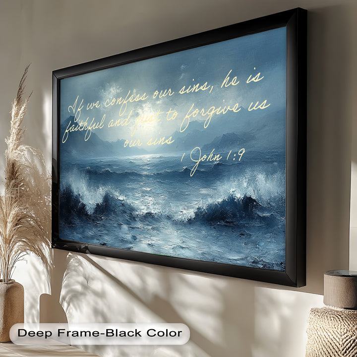1 John 1:9 – Forgiveness and Grace Bible Verse Oil Painting