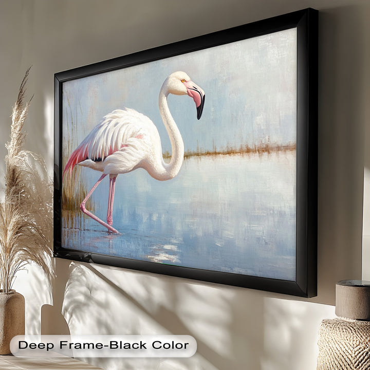 Graceful Flamingo in Shallow Water – Animal Oil Painting