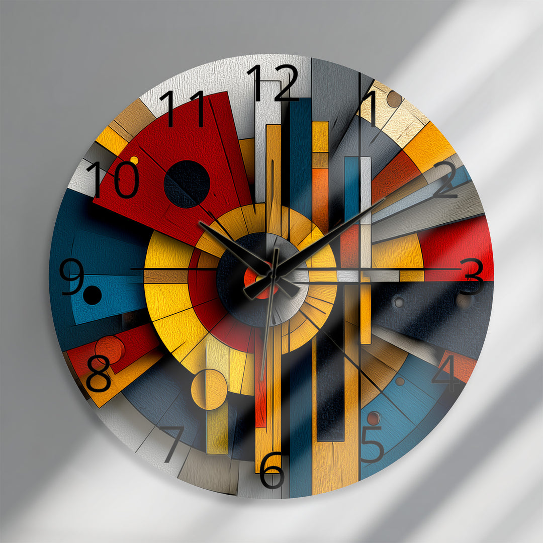 Bauhaus Style Glass Wall Clock – Colorful Geometric Art