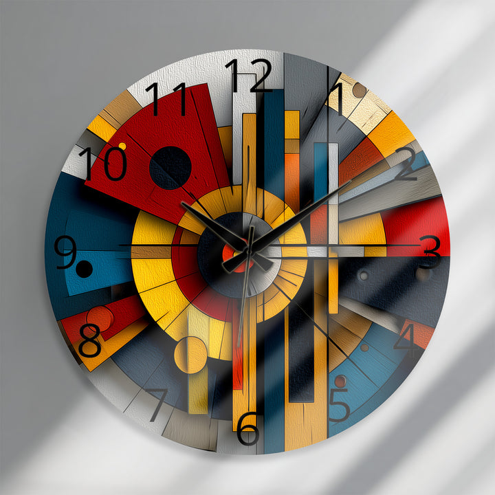 Bauhaus Style Glass Wall Clock – Colorful Geometric Art