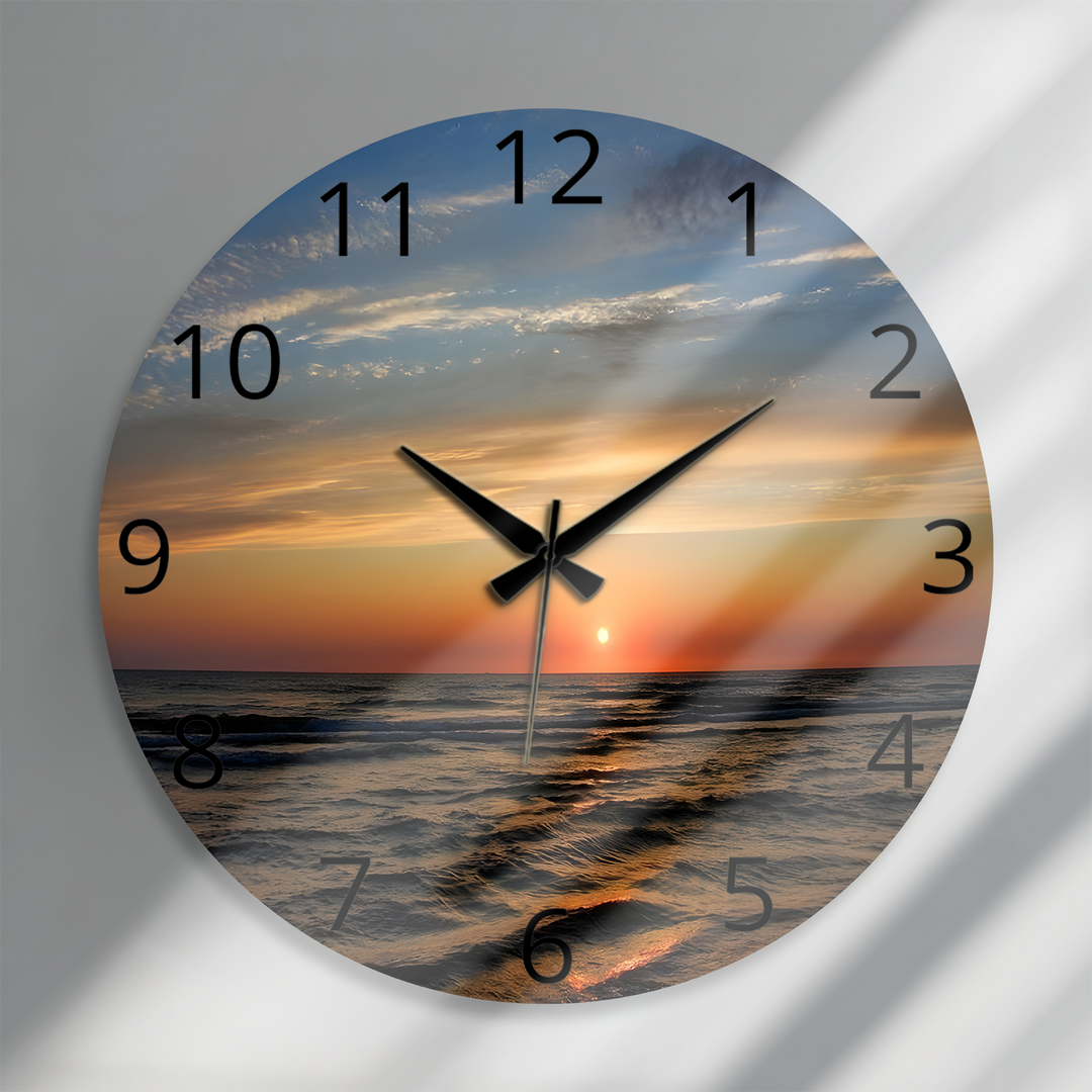 Ocean Sunset Glass Wall Clock – Coastal Beach Decor
