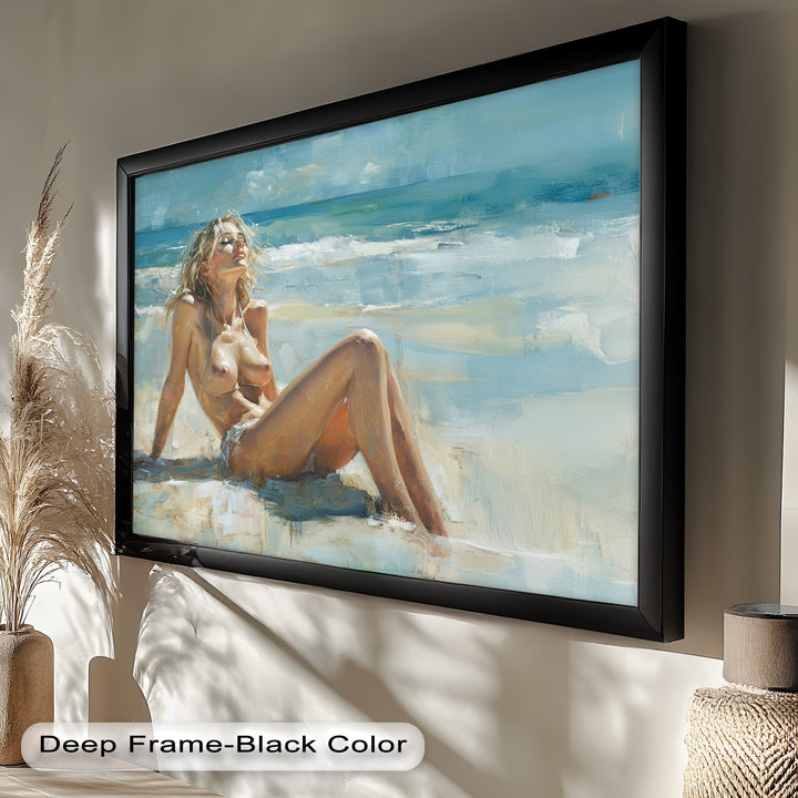 Sun-Kissed Serenity – Beachside Nude Figurative Oil Painting