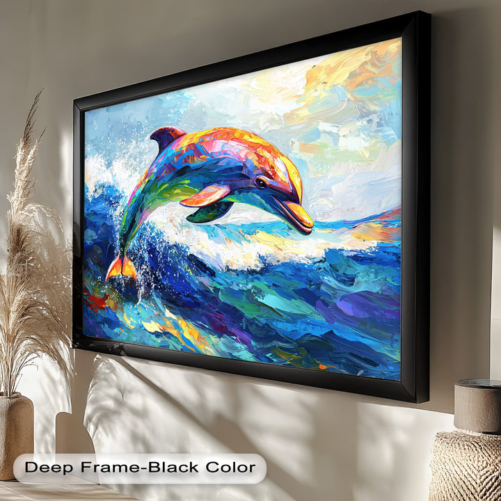 Dolphin Leaping Through Ocean Waves – Animal Oil Painting