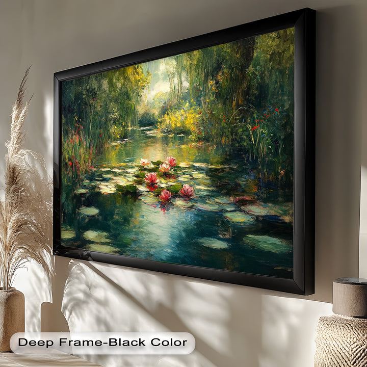 Tranquil Water Lilies in Sunlit Pond – Impressionist Oil Painting