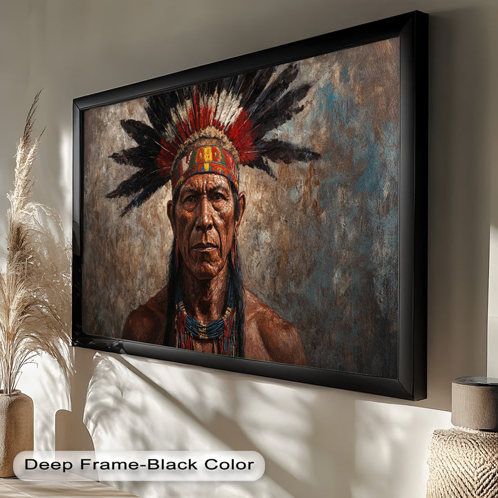 Echo of the Ancestors – Native Warrior Portrait Oil Painting
