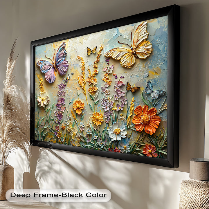 Abstract Floral Butterflies – Modern Oil Painting