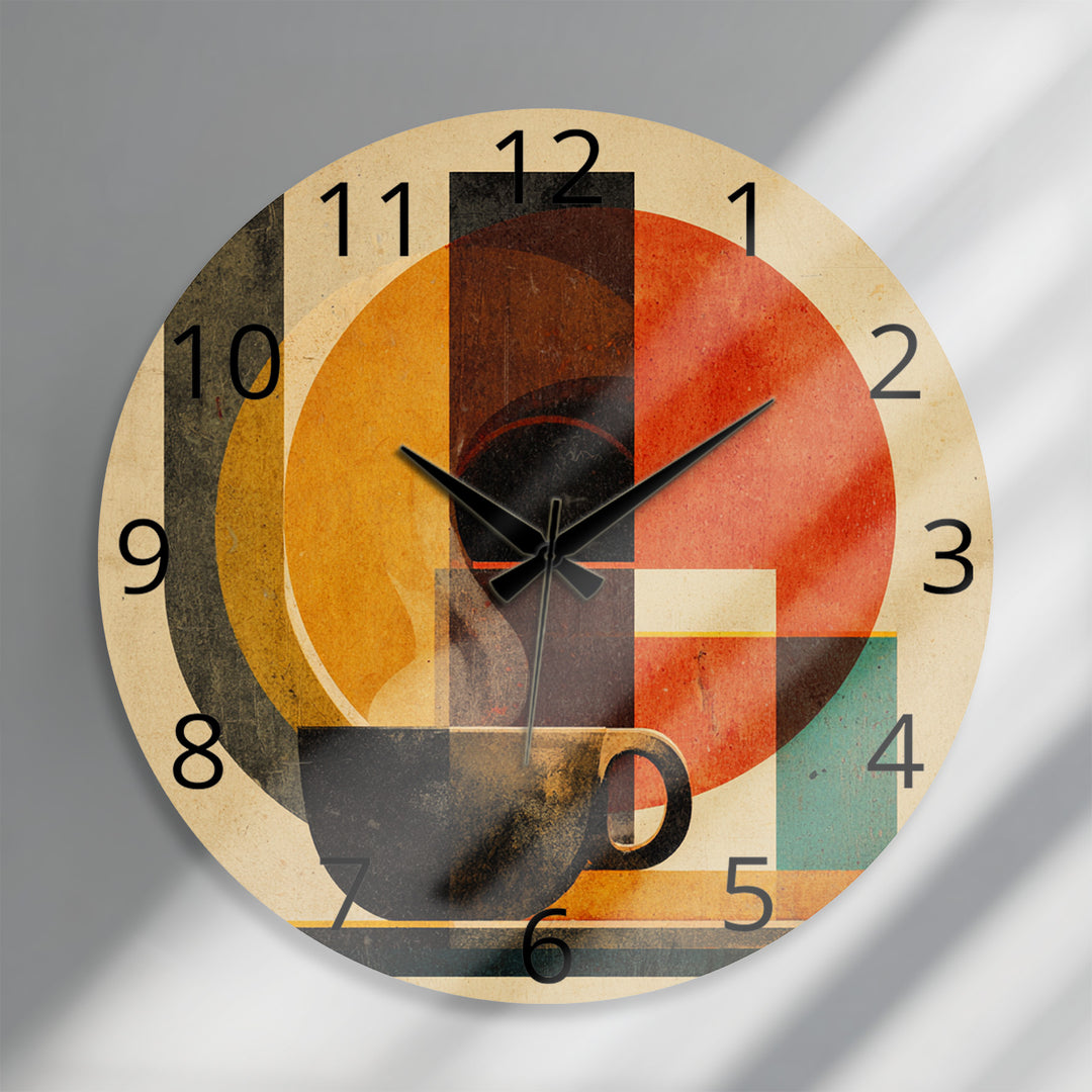 Mid Century Coffee Glass Wall Clock – Retro Geometric Decor