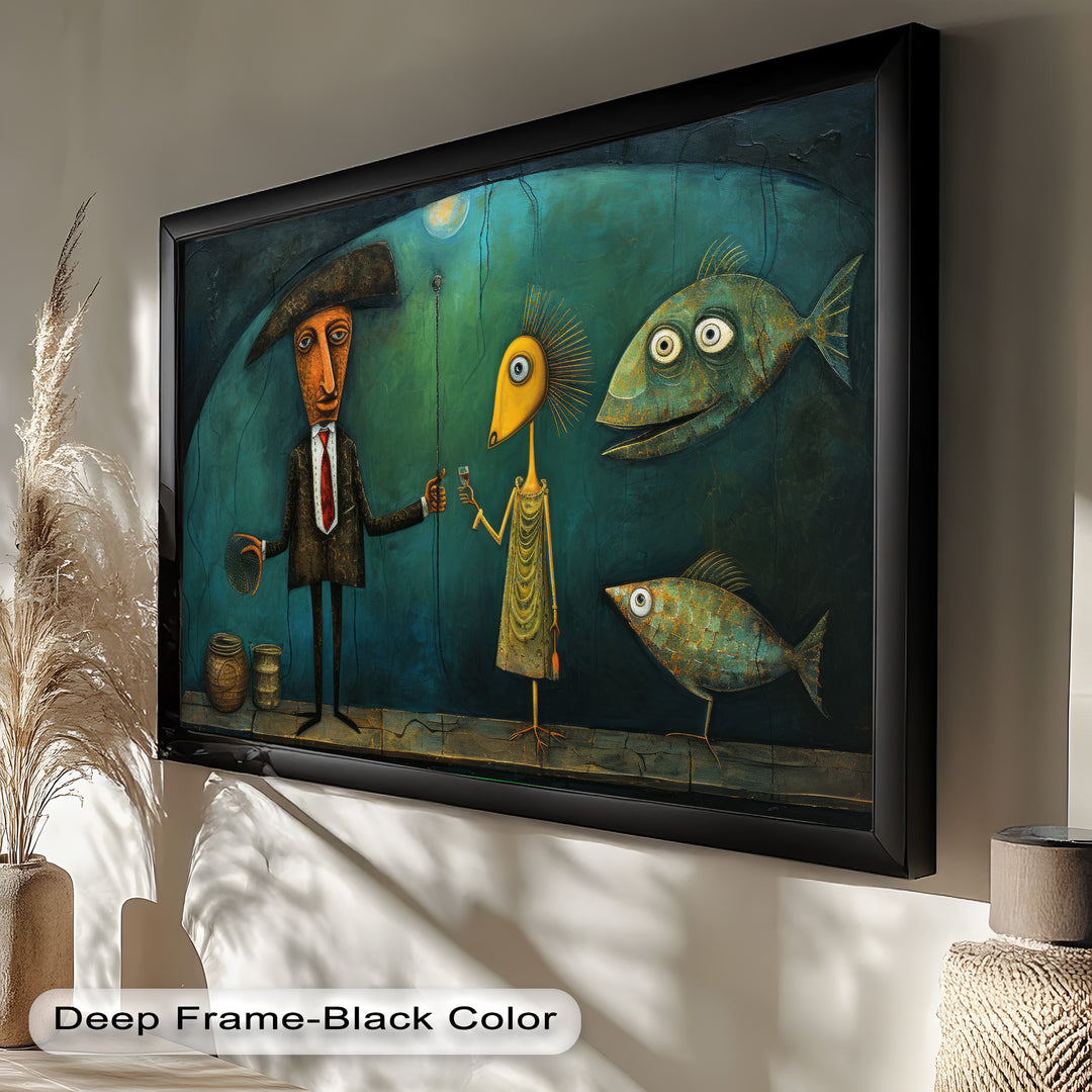 Moonlight Toast – Whimsical Surrealist Underwater Picasso Oil Painting