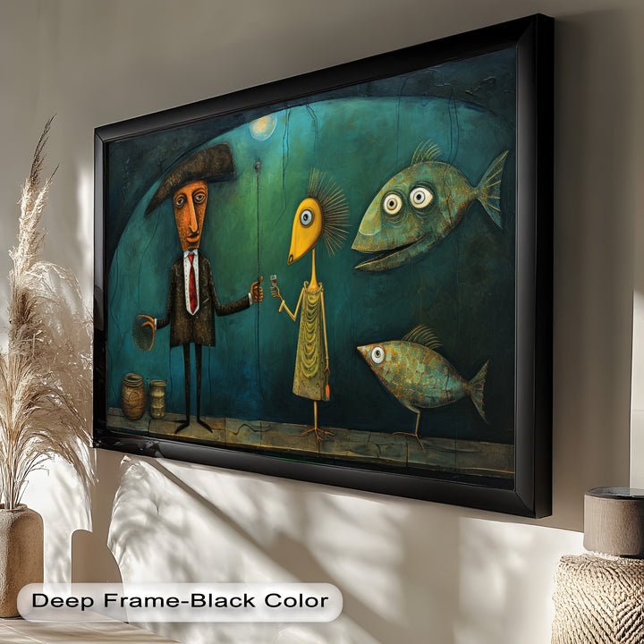 Moonlight Toast – Whimsical Surrealist Underwater Picasso Oil Painting