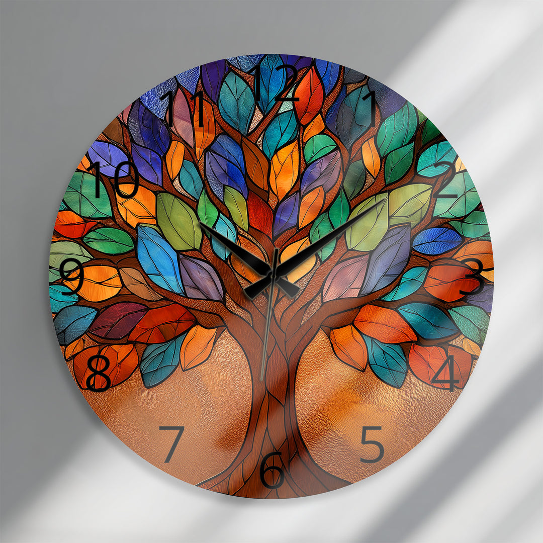Bunte Glas-Wanduhr „Baum des Lebens“ – Buntglas-Stil