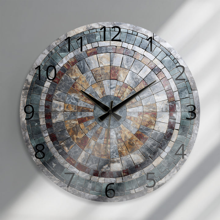 Stone Mosaic Glass Wall Clock – Rustic Geometric Decor