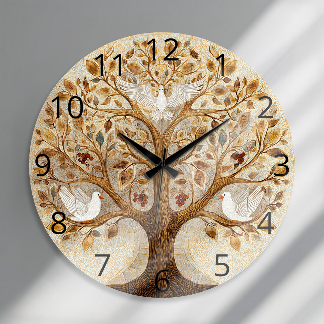 Tree of Life Glass Wall Clock – White Dove Botanical Decor