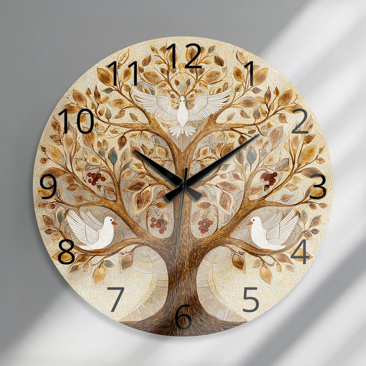 Tree of Life Glass Wall Clock – White Dove Botanical Decor