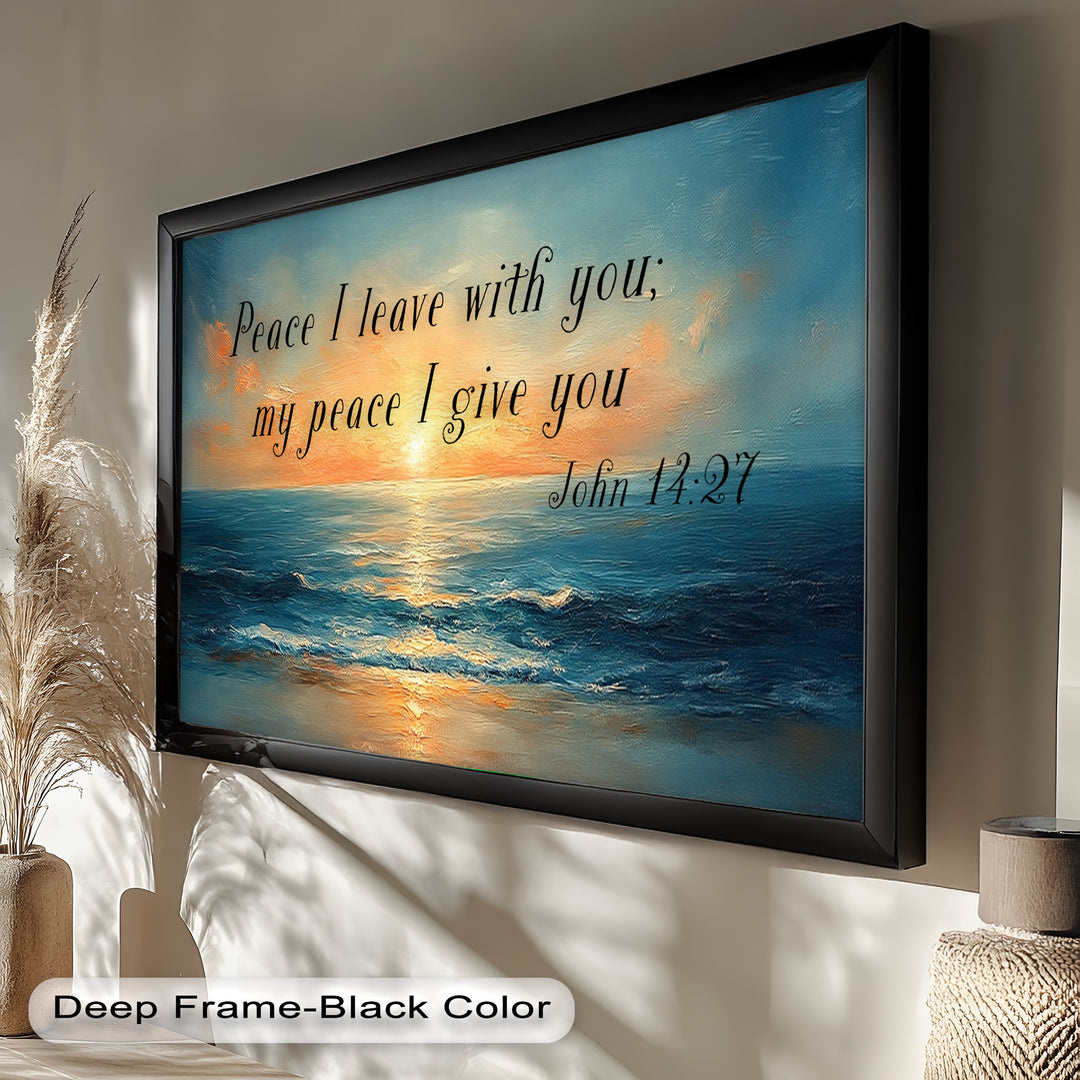 John 14:27 – Peaceful Ocean Sunset Bible Verse Oil Painting