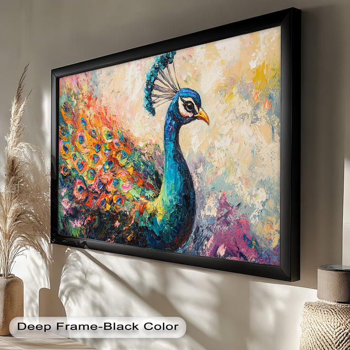 Peacock in Blooming Hues - Animal Oil Painting