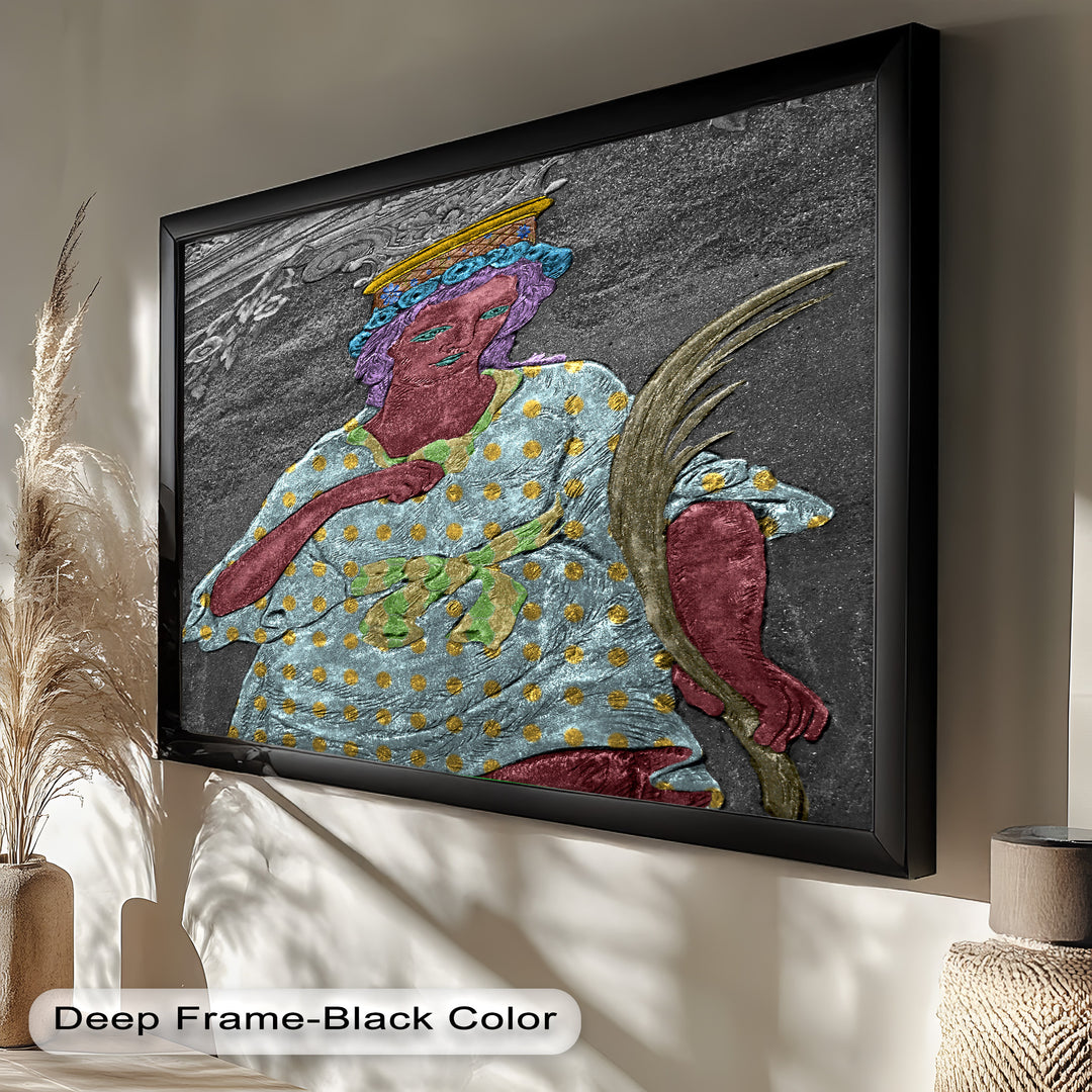 Geheiligte Blüte – Polychromes Engelrelief-Ölgemälde