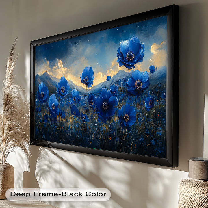 Blue Poppies Beneath a Twilight Sky - Flower Oil Painting