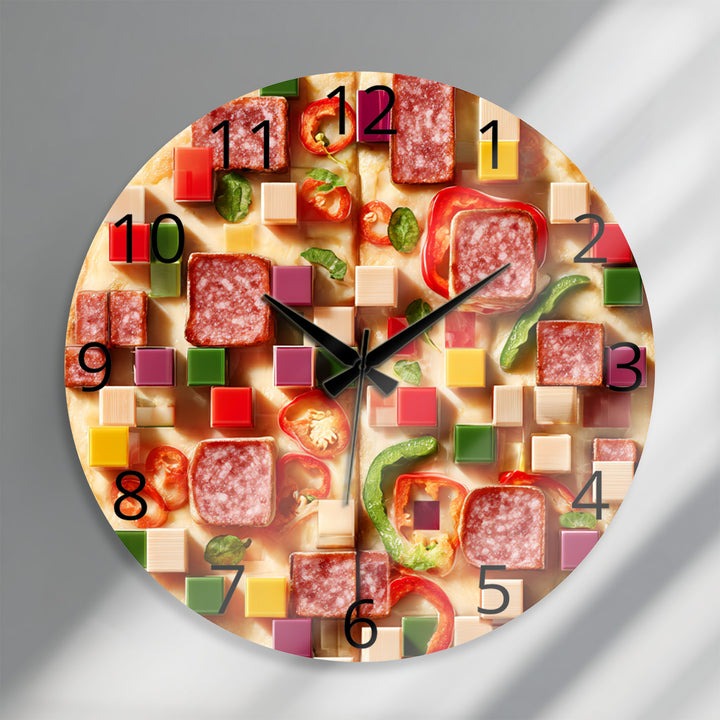 Pizza Glass Wall Clock – Colorful Kitchen Food Decor