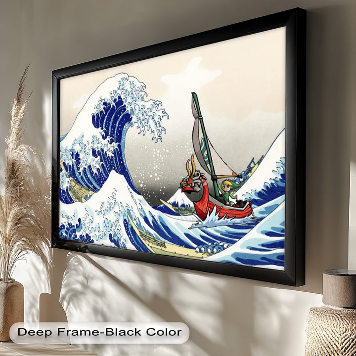 Hokusai Great Wave x Zelda Art – Japanisches Pop-Art-Ölgemälde
