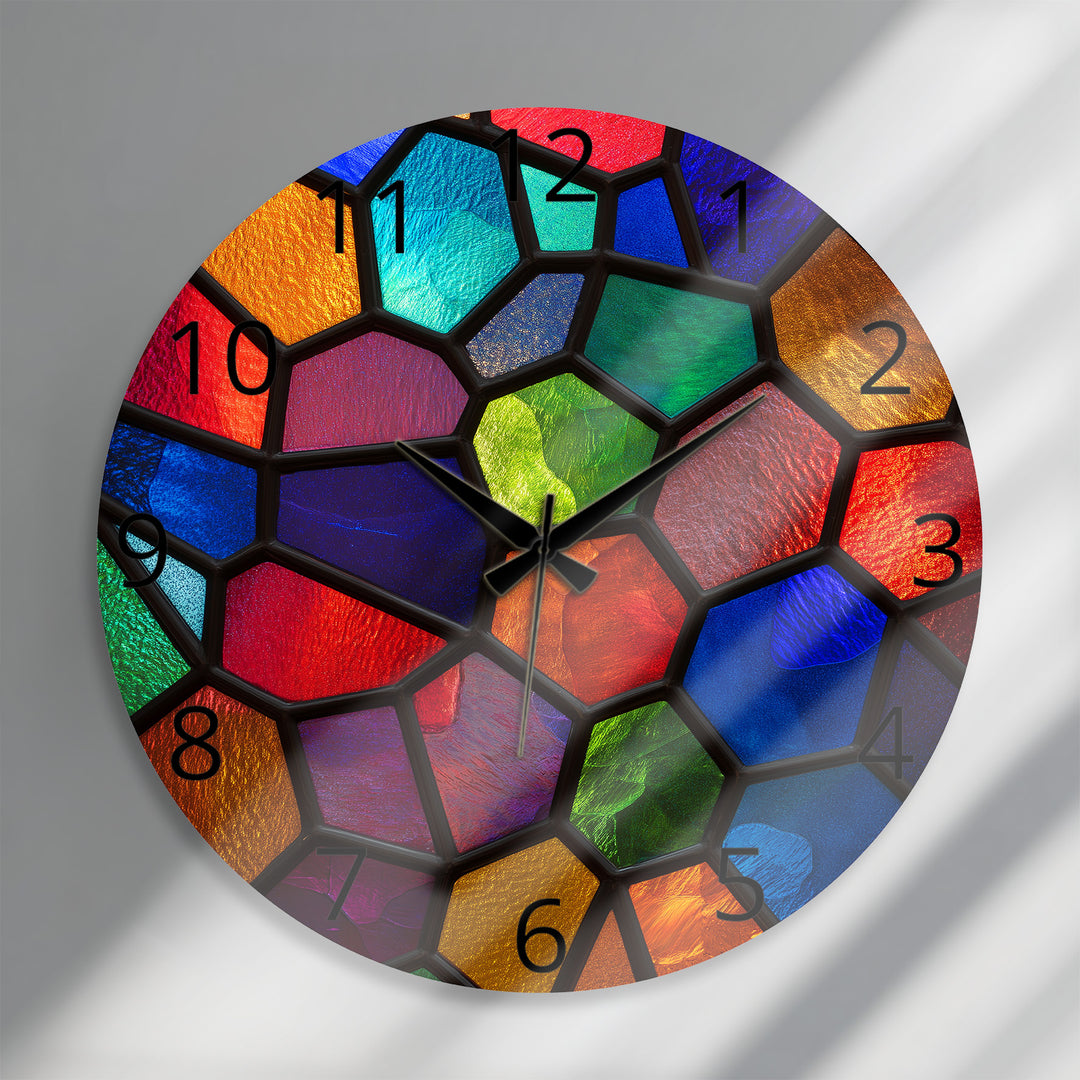 Colorful Glass Wall Clock – Rainbow Stained Glass Style