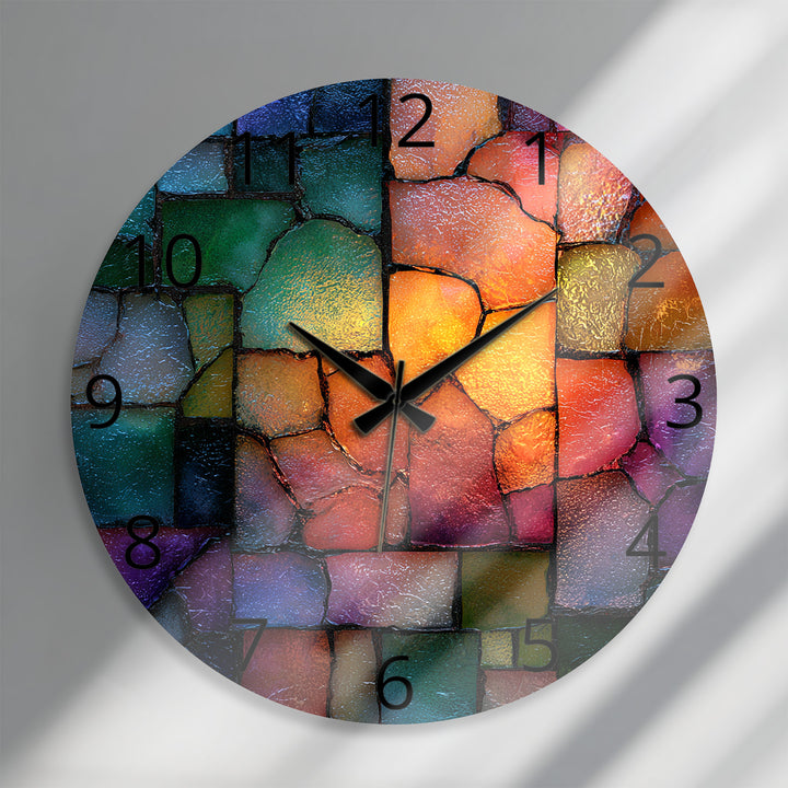 Colorful Mosaic Glass Wall Clock – Abstract Stone Pattern Decor