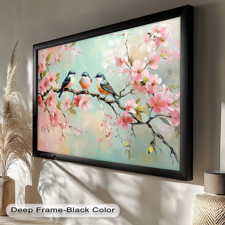 Three Birds Among Blossoms – Animal Oil Painting