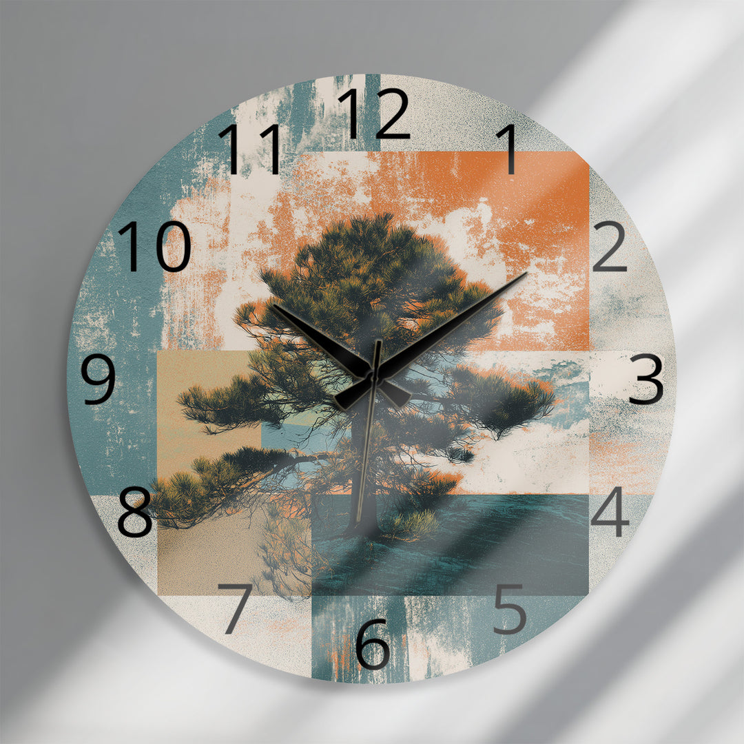 Mid Century Pine Tree Glass Wall Clock – Retro Nature Decor