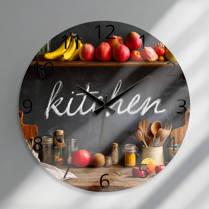 Rustic Kitchen Glass Wall Clock – Farmhouse Chalkboard Decor