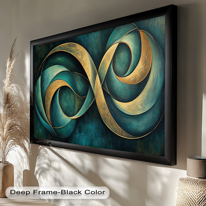 Infinity Loop Abstract – Teal & Gold Modern Oil Painting