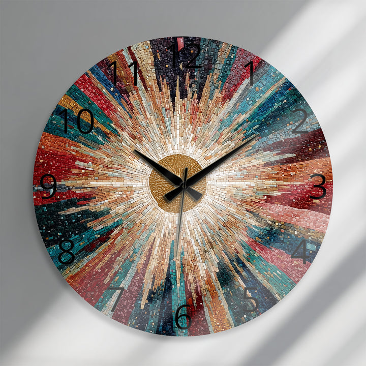 Colorful Sunburst Glass Wall Clock – Radiant Mosaic Art Decor
