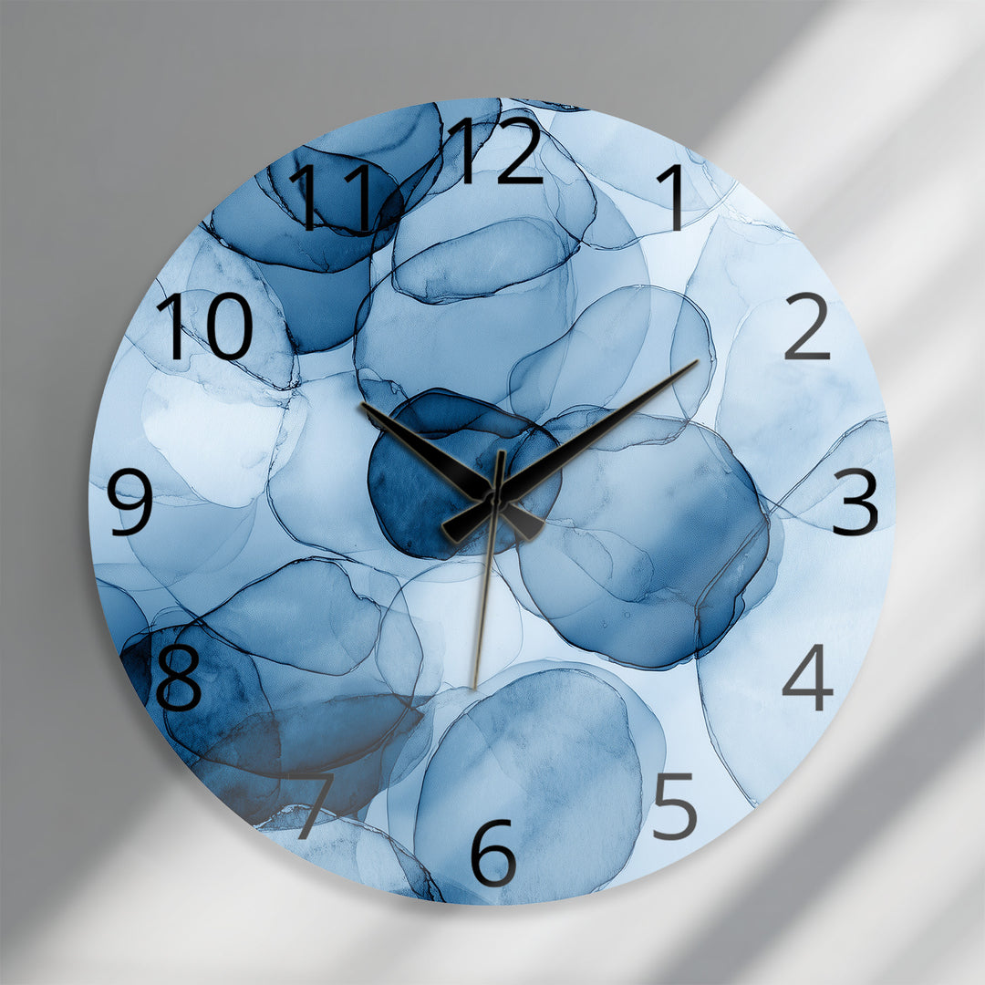Blue Abstract Glass Wall Clock – Modern Alcohol Ink Art